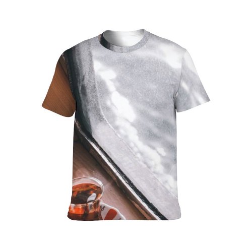 yanfind Adult Full Print T-shirts (men And Women) Wood Dawn Landscape Vacation Coffee Cup Dark Winter Hot Travel Window Reflection