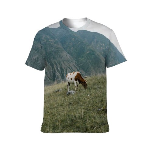 yanfind Adult Full Print T-shirts (men And Women) Landscape Field Summer Hill Agriculture Farm Grass Tree Travel Grassland Outdoors