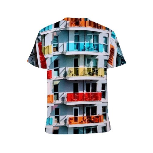 yanfind Adult Full Print T-shirts (men And Women) City Building Construction Architecture Window Balcony Apartment Outdoors Urban Family Facade