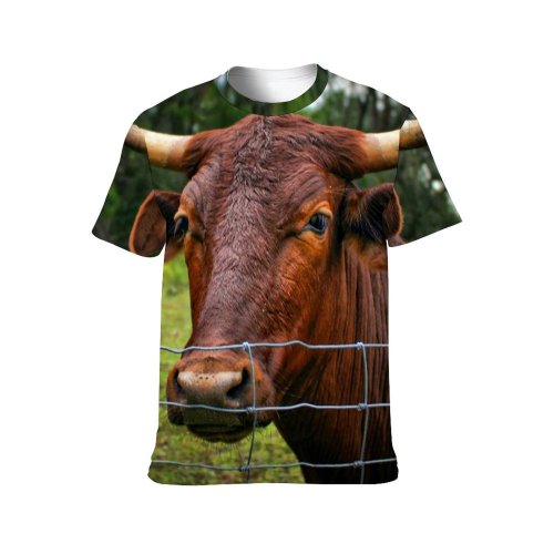 yanfind Adult Full Print T-shirts (men And Women) Field Agriculture Farm Grass Milk Portrait Bull Cow Rural Farmland Pasture Horn