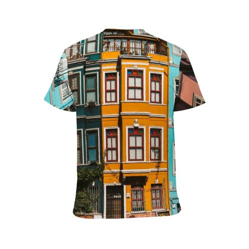 yanfind Adult Full Print T-shirts (men And Women) Apartment Buildings Architecture Sky Colours Building Exterior Colorful Colourful Commerce Empty Road