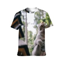 yanfind Adult Full Print T-shirts (men And Women) Cute Park Tree Travel Portrait Monkey Outdoors Jungle Wildlife Primate Macaque