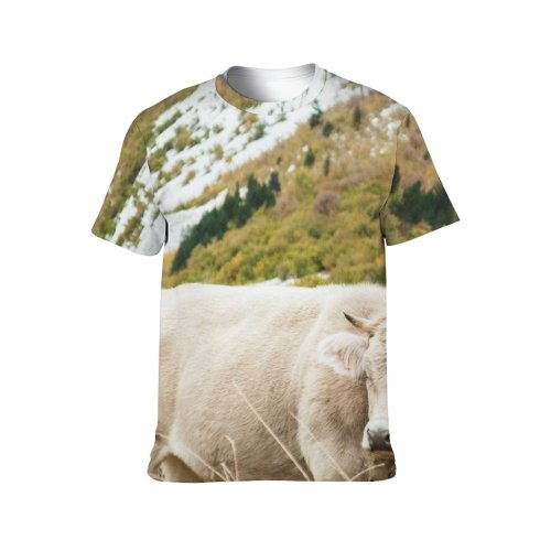 yanfind Adult Full Print T-shirts (men And Women) Landscape Summer Countryside Agriculture Grass Travel Outdoors Rural Pasture Daylight Cattle Hayfield