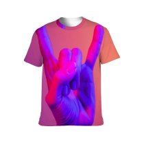 yanfind Adult Full Print T-shirts (men And Women) Communication Space Electric Light Fingers Gesture Negative Neon Art Non Verbal Palm