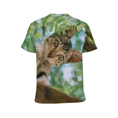 yanfind Adult Full Print T-shirts (men And Women) Wood Cute Tree Fur Portrait Cat Wild Jungle Wildlife Staring
