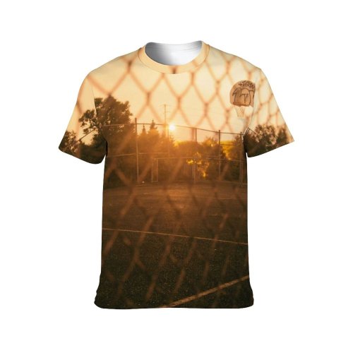 yanfind Adult Full Print T-shirts (men And Women) Light Sunset Summer Ball Fence Cage Basketball Outdoors Iron Web
