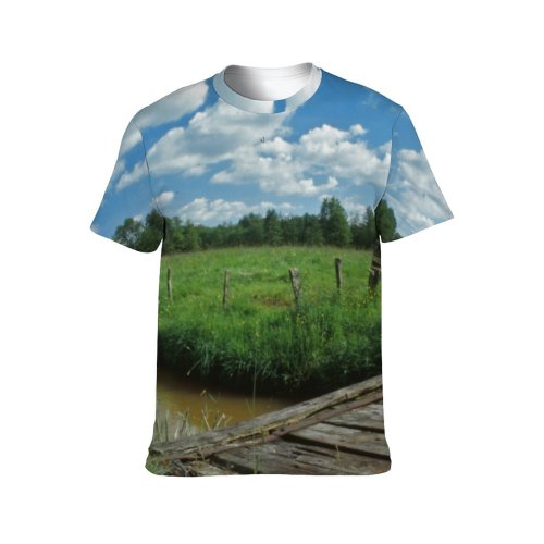 yanfind Adult Full Print T-shirts (men And Women) Landscape Trees River Sky Grass Fields Wooden