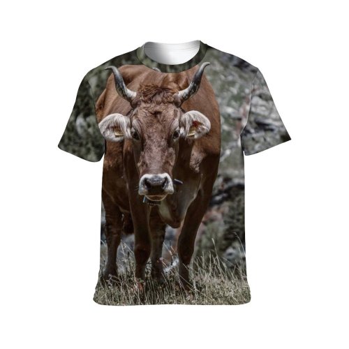 yanfind Adult Full Print T-shirts (men And Women) Cattle Country Countryside Cow Daylight Farmland Field Grass Grassland Horns Landscape Outdoors