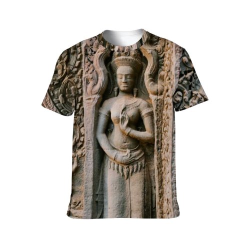 yanfind Adult Full Print T-shirts (men And Women) Art Travel Door Castle Church Gate Sculpture Decoration Religion Traditional Carve