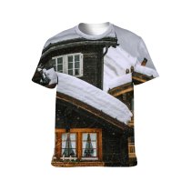yanfind Adult Full Print T-shirts (men And Women) Blizzard Calm Cloudy Cottage Countryside Daytime Dwell Estate Exterior Facade Frost