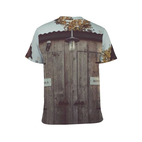yanfind Adult Full Print T-shirts (men And Women) Bathroom Bulb Comfort Room Doors Leaves Light Outdoors Rest Rustic Signage Toilet