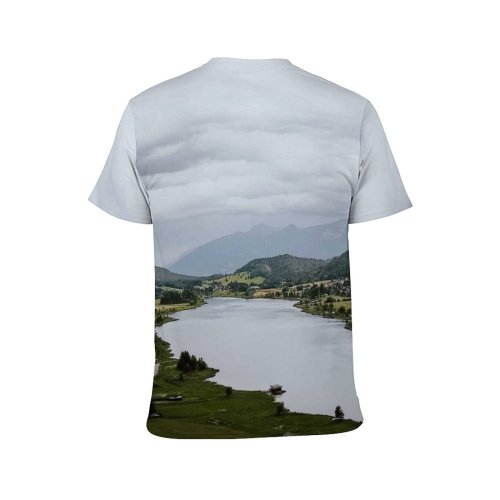 yanfind Adult Full Print T-shirts (men And Women) Snow Wood Landscape Summer Countryside Hill Fog Grass Tree River Cloud