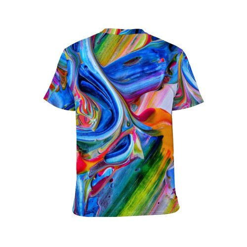 yanfind Adult Full Print T-shirts (men And Women) Design Creativity Mess Rainbow Coloring Artistic Stain Acrylic Canvas Visuals Motley