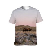yanfind Adult Full Print T-shirts (men And Women) Dawn Landscape Sunset Desert Grass Park Travel Rock Outdoors Wild Bull