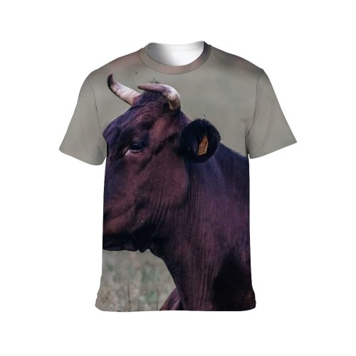 yanfind Adult Full Print T-shirts (men And Women) Field Countryside Agriculture Farm Grass Grassland Outdoors Bull Cow Wildlife Calf Cattle