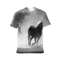 yanfind Adult Full Print T-shirts (men And Women) Equine Freedom Gallop Grey Horses Motion Speed Sprint Wild