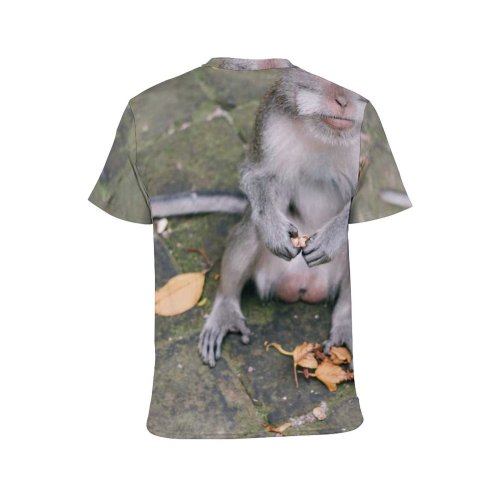 yanfind Adult Full Print T-shirts (men And Women) Street Cute Grass Park Grey Tree Young Monkey Cat Outdoors Wild Walk
