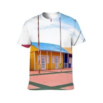 yanfind Adult Full Print T-shirts (men And Women) Apartment Architecture Block Colorful Construction Daylight Door Empty Estate Exterior Facade Flag
