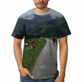 yanfind Adult Full Print T-shirts (men And Women) Asphalt Calm Cloud Cloudy Countryside Cow Daylight Daytime Field Flora Freedom