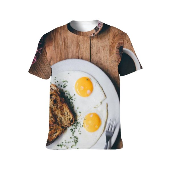 yanfind Adult Full Print T-shirts (men And Women) Bread Caffeine Ceramic Plate Coffee Cutlery Delicious Egg Flowers Presentation Foodporn