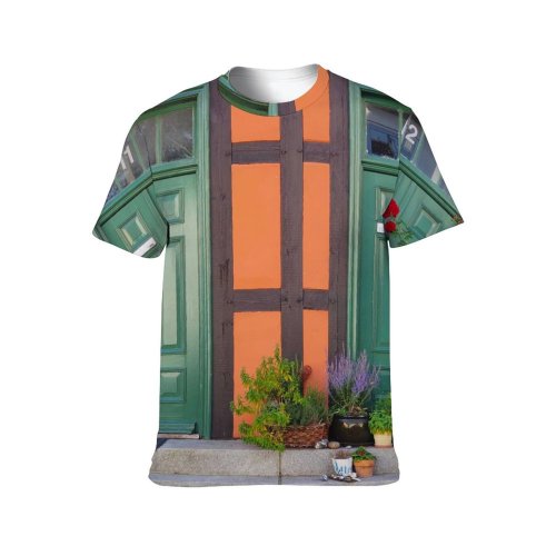 yanfind Adult Full Print T-shirts (men And Women) Wood Street Travel Mailbox Door Window Gate Classic Entrance Family Facade Doorway