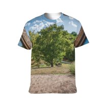 yanfind Adult Full Print T-shirts (men And Women) Architecture Cobblestone Country Daylight Door Empty Glass Items Light Tree
