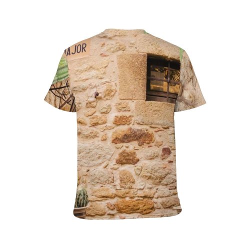 yanfind Adult Full Print T-shirts (men And Women) Building Wall Leaf Architecture Travel Rustic Outdoors Stone Rural Retro Traditional Family