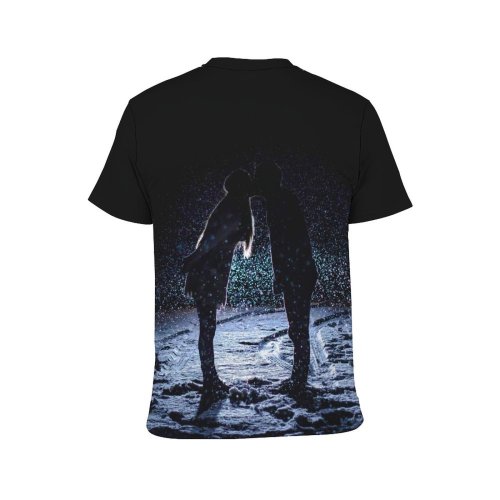 yanfind Adult Full Print T-shirts (men And Women) Couple Footprints Kiss Kissing Love Lovers Romantic Silhouette Snow Valentines Winter