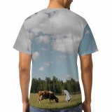 yanfind Adult Full Print T-shirts (men And Women) Cattle Cow Dairy Farm Farmland Female Field Landscape Lawn Meadow Outdoors Rural