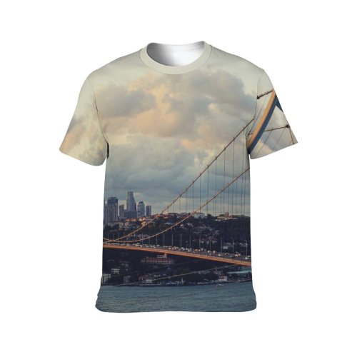 yanfind Adult Full Print T-shirts (men And Women) City Sunset Landmark Building Architecture River Suspension Travel Urban