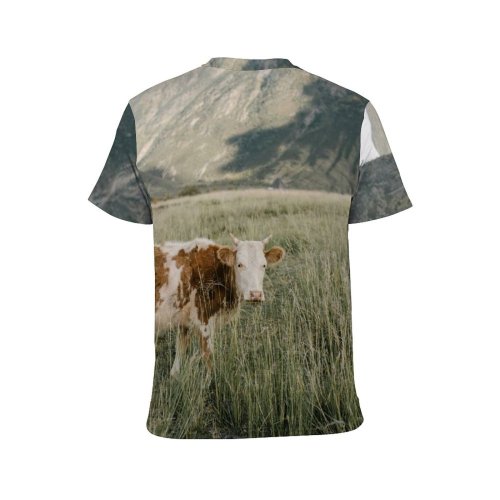 yanfind Adult Full Print T-shirts (men And Women) Landscape Field Summer Countryside Agriculture Farm Grass Grassland Outdoors Cow Rural Pasture