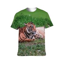 yanfind Adult Full Print T-shirts (men And Women) Grass Big Fur Portrait Cat Outdoors Wild Hunter Wildlife Angry