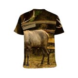 yanfind Adult Full Print T-shirts (men And Women) Wood Field Farm Grass Fall Reindeer Outdoors Bull Cow Moose Wildlife Stag