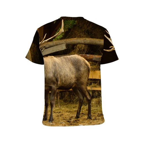 yanfind Adult Full Print T-shirts (men And Women) Wood Field Farm Grass Fall Reindeer Outdoors Bull Cow Moose Wildlife Stag