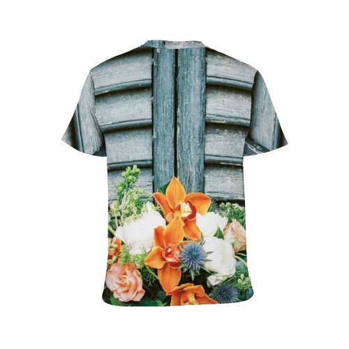 yanfind Adult Full Print T-shirts (men And Women) Wood Texture Wall Garden Leaf Architecture Door Rustic Flower Wooden Design Decoration
