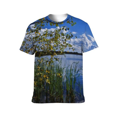yanfind Adult Full Print T-shirts (men And Women) Landscape Trees Woods Lake Sky Clouds Scenery