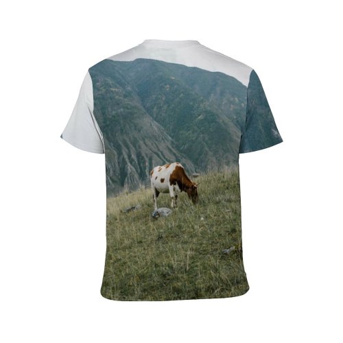 yanfind Adult Full Print T-shirts (men And Women) Landscape Field Summer Hill Agriculture Farm Grass Tree Travel Grassland Outdoors