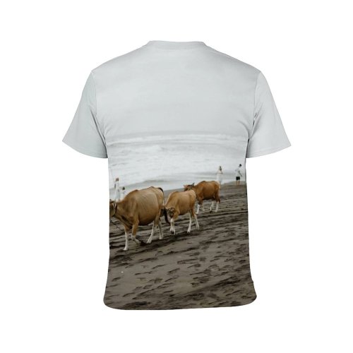 yanfind Adult Full Print T-shirts (men And Women) Sea Landscape Beach Sand Ocean Summer Travel Seashore Outdoors Bull Cow