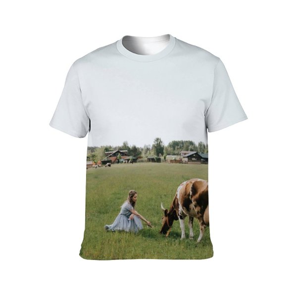 yanfind Adult Full Print T-shirts (men And Women) Cattle Cow Dairy Farm Farmland Female Field Homestead Landscape Lawn Meadow Outdoors