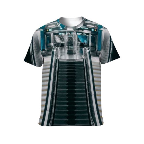 yanfind Adult Full Print T-shirts (men And Women) Vehicle Technology Architecture Travel Motion Outdoors Escalator Empty Perspective Futuristic