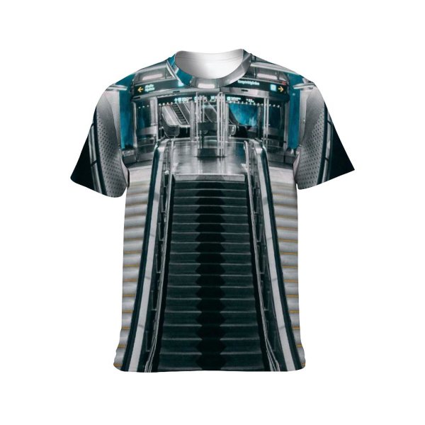 yanfind Adult Full Print T-shirts (men And Women) Vehicle Technology Architecture Travel Motion Outdoors Escalator Empty Perspective Futuristic