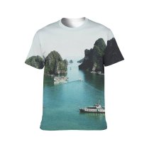 yanfind Adult Full Print T-shirts (men And Women) Bay Boats Dock Halong Lake Mountains Ocean Rocky Sea Ships