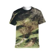 yanfind Adult Full Print T-shirts (men And Women) Field Summer Countryside Agriculture Farm Grass Tree Grassland Outdoors Rural Pasture Cattle
