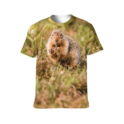 yanfind Adult Full Print T-shirts (men And Women) Cute Tunnel Grass Ground Fur Rodent Outdoors Wild Funny Wildlife Little Squirrel