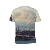 yanfind Adult Full Print T-shirts (men And Women) City Sunset Landmark Building Architecture River Suspension Travel Urban