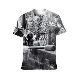 yanfind Adult Full Print T-shirts (men And Women) Attentive Balcony Border Brick Building Bw Cat Countryside Fauna Fence Fluff