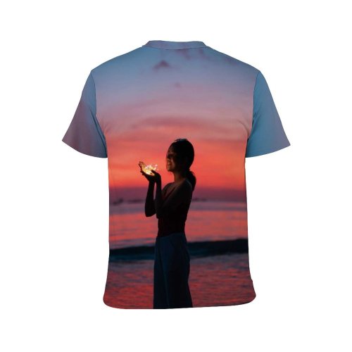 yanfind Adult Full Print T-shirts (men And Women) Beach Blurred Cheerful Colorful Dusk Enjoy Evening Excited Female Freedom Glad