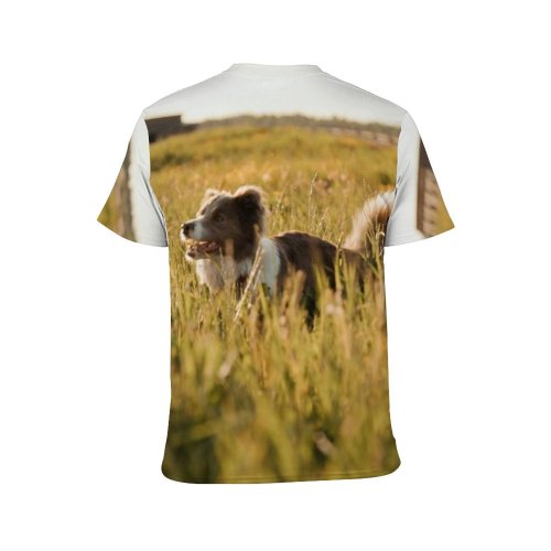 yanfind Adult Full Print T-shirts (men And Women) Cute Dog Evening Farm Farmland Field Fluffy Friend Funny Lawn Meadow