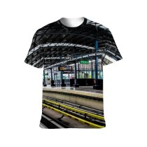 yanfind Adult Full Print T-shirts (men And Women) Locomotive Platform Public Transportation Railroad Railway Station Terminal Train