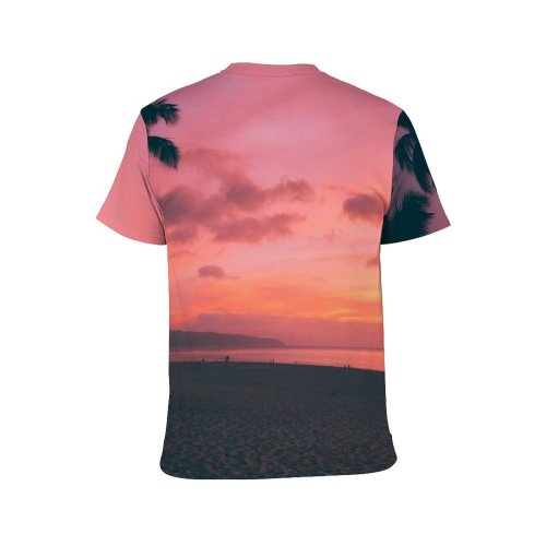yanfind Adult Full Print T-shirts (men And Women) Beach Sunset Beautiful Golden Hawaii Oahu Palm Tree Pastel Ray Sunshine Light